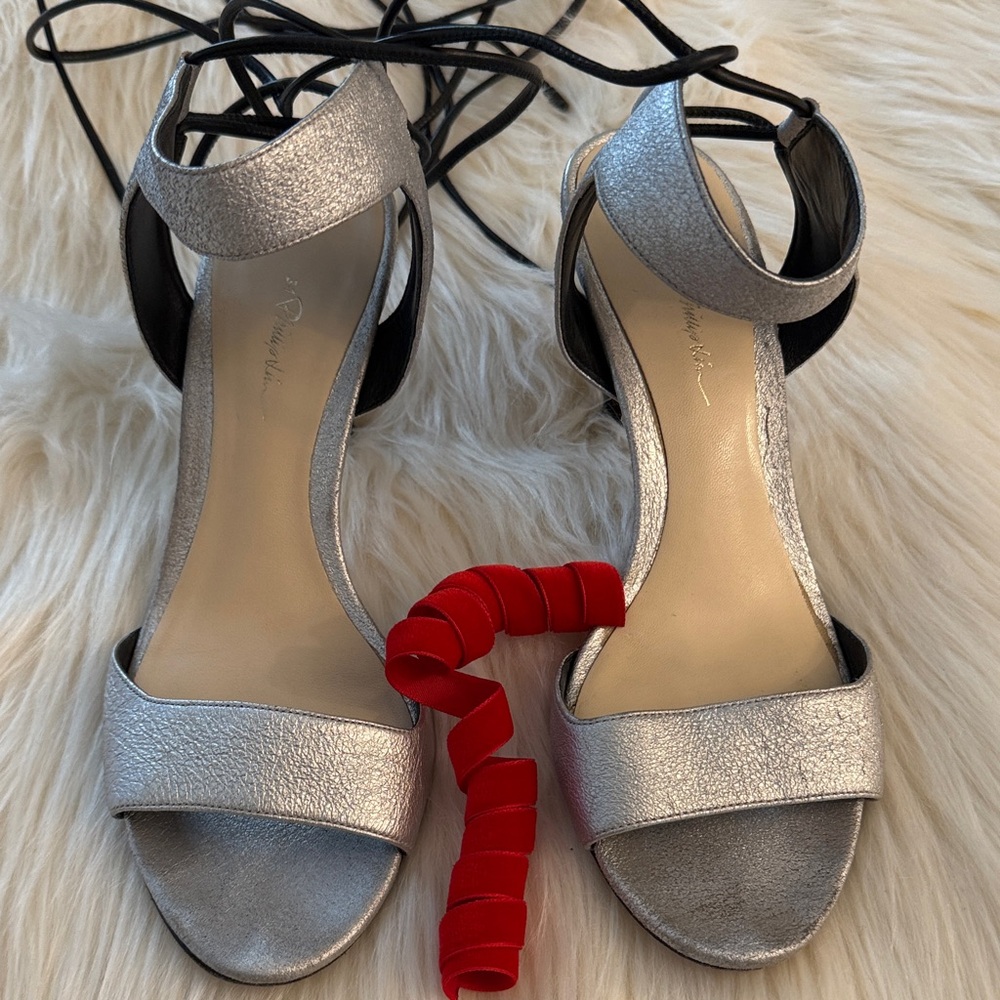 3.1 Phillip Lim 'Martini' Wraparound Ankle Strap Sandal Silver with Black Laces